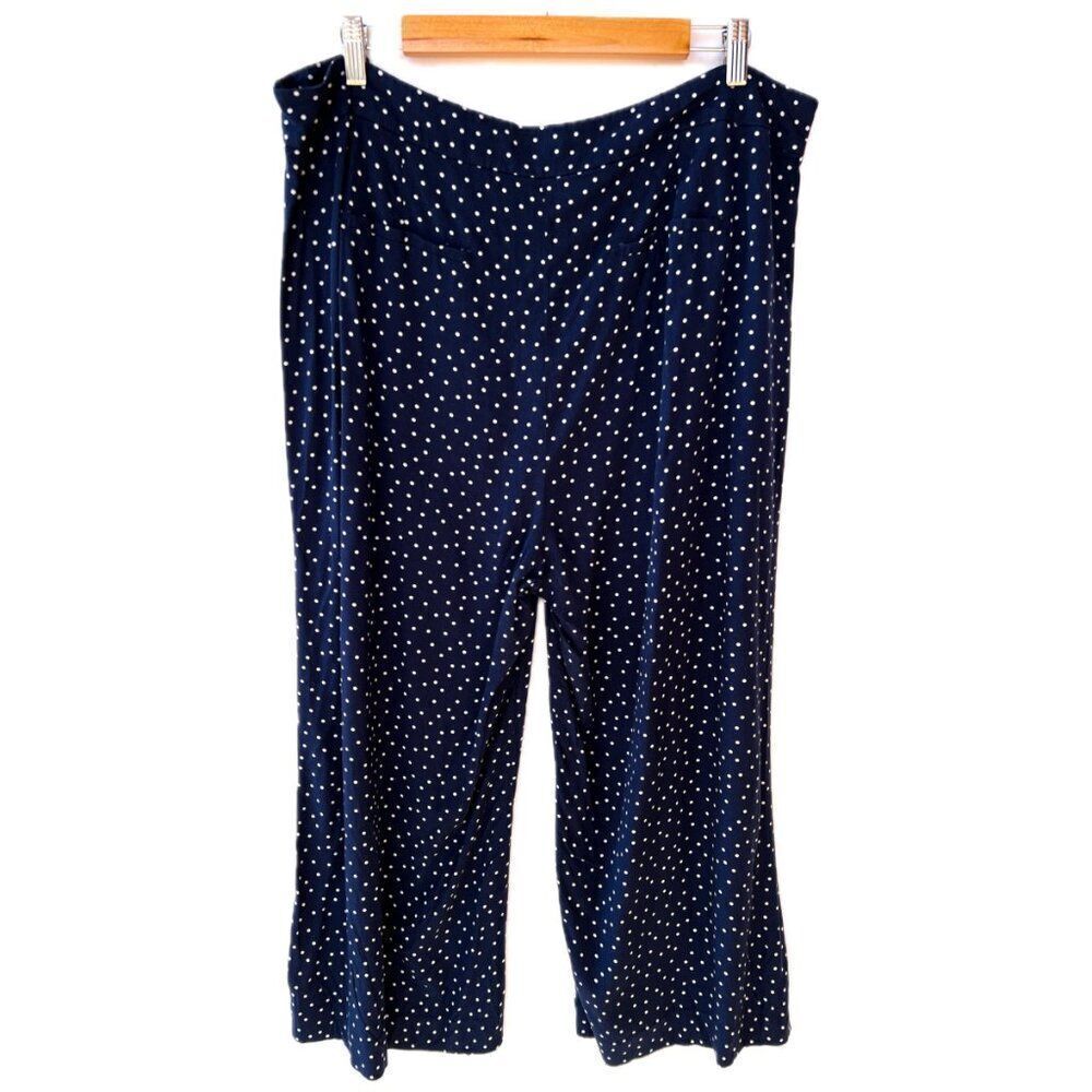 Boden Navy Blue White Polka Dot Cropped Wide Leg Pants Size 16R